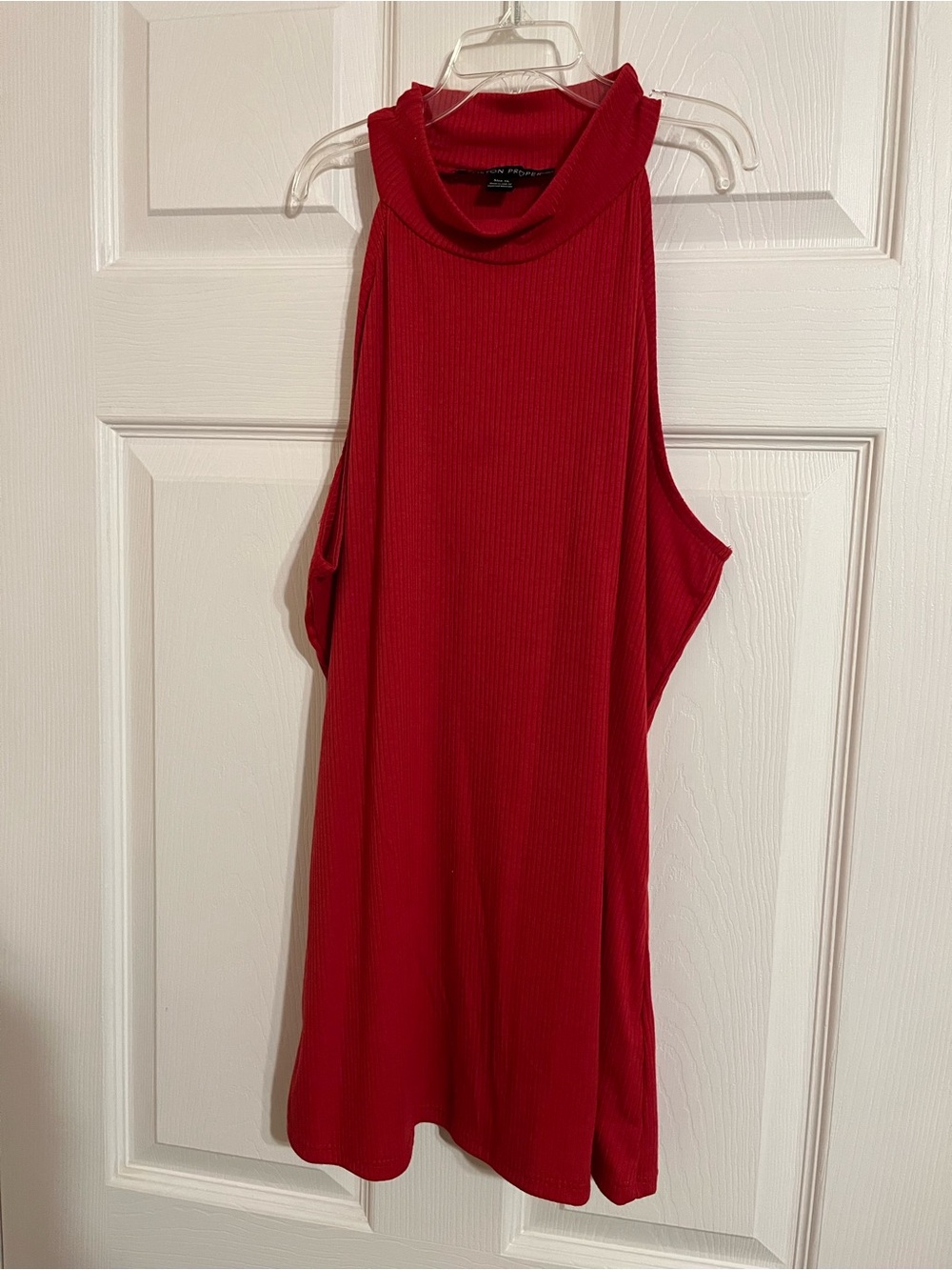 Boston Proper Red Ribbed Sleeveless Mock Neck Top
